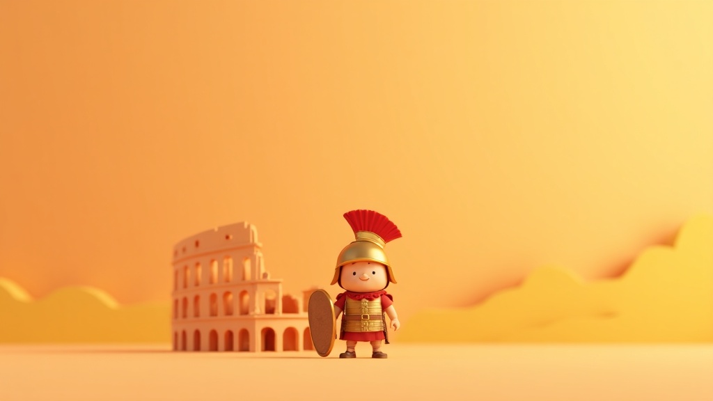 Cartoon Roman Legionary and Colosseum for kids history article