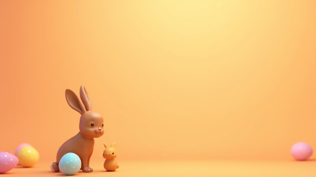 Pixar-style cartoon of a friendly Easter Bunny next to brightly colored Easter eggs for kids.