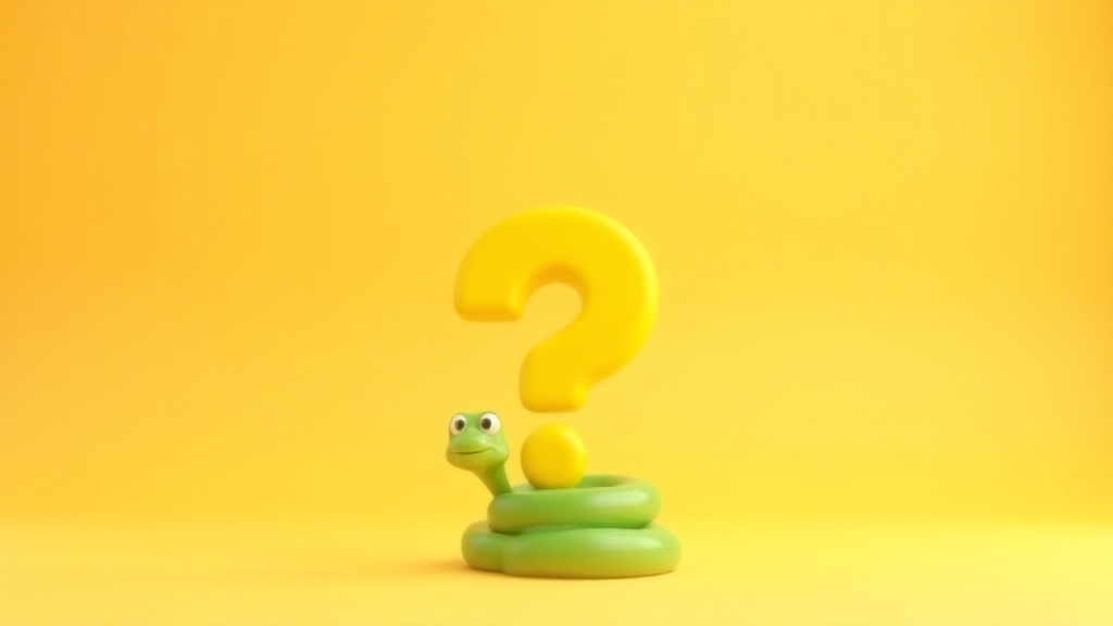 Friendly cartoon snake coiled around a question mark for a podcast about snakes for kids.